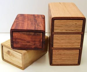 magnet boxes and chest figured redgum, paulownia, reclaimed ash